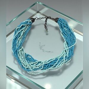 30 Strand Glass Seed Necklace in Turquoise Blue. NWOT.